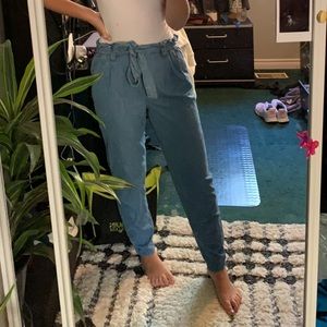 Garage pants with tie up belt